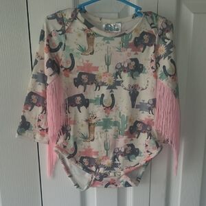 Cute Kids Animal Print Bodysuit with Pink Fringe